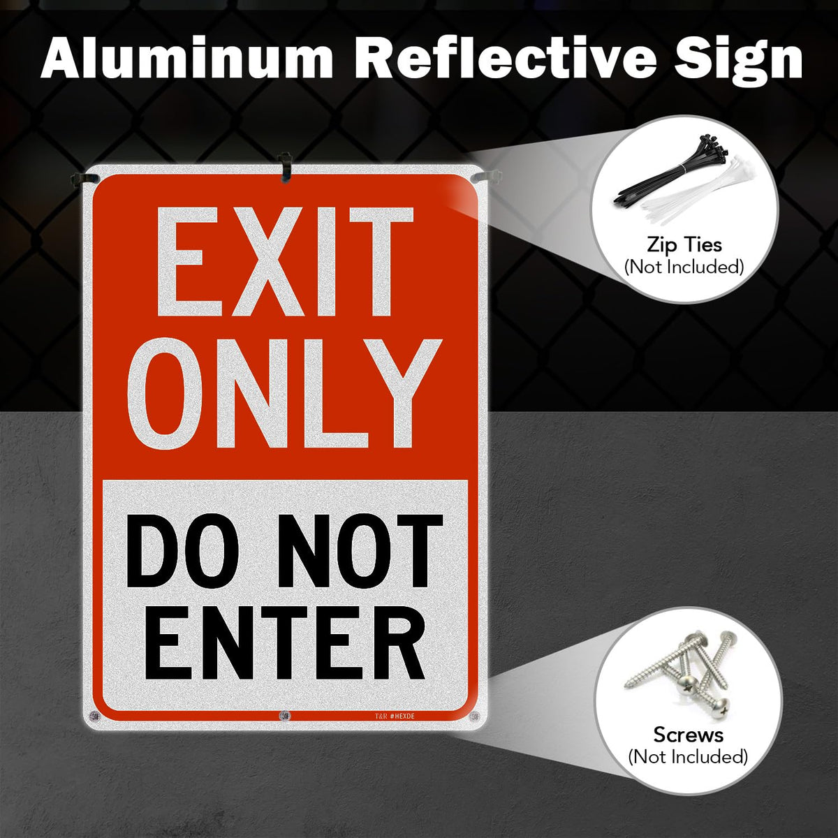 T&R Large Exit Only Do Not Enter Sign - 4 Pack - 14 x 10 Inches Rust Free .040 Aluminum Reflective - UV Protected, Waterproof, Weatherproof and Fade Resistant - 6 Pre-drilled Holes 14" x 10" - 4 pack - Exit Only Do Not Enter