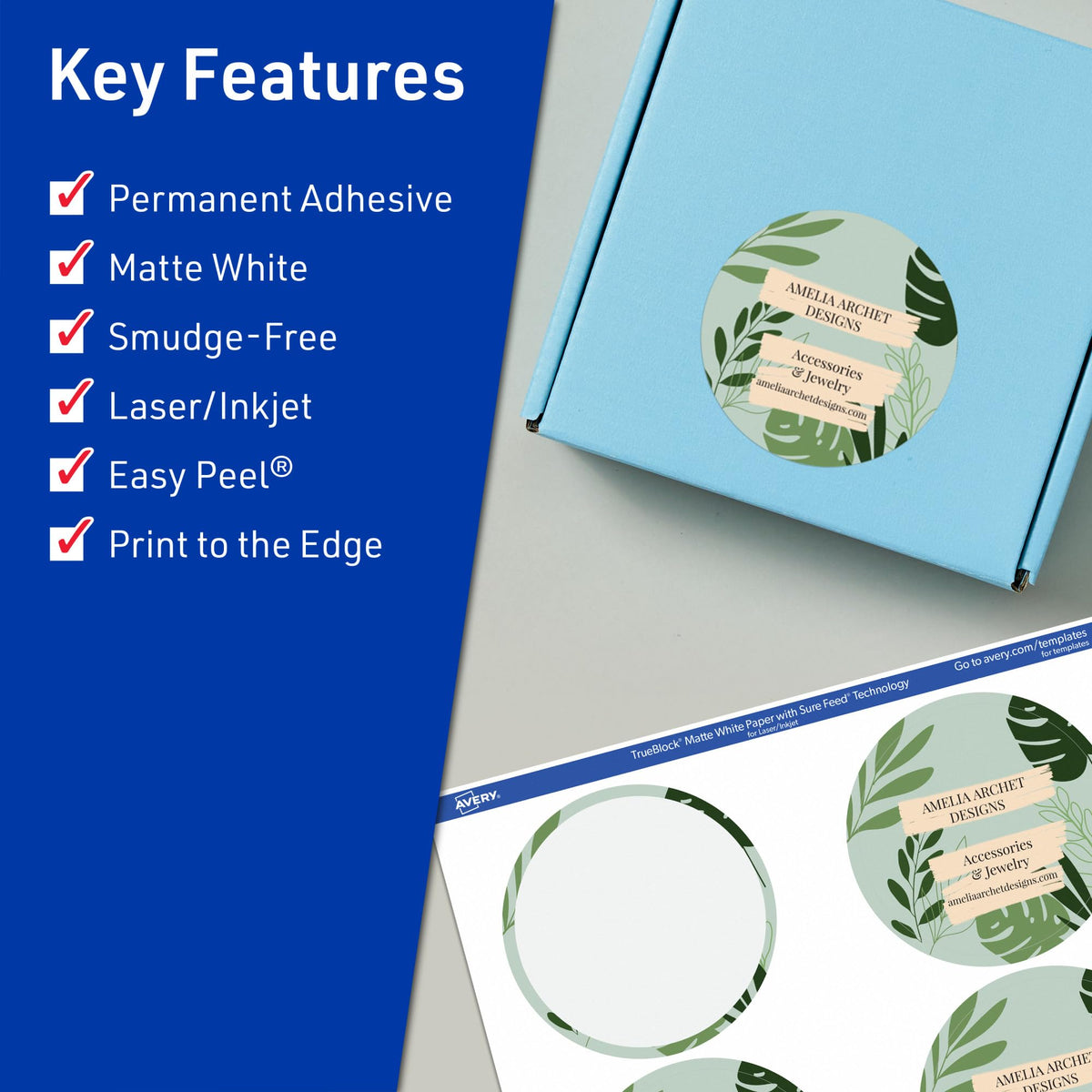 Avery TrueBlock Matte White Round Labels, Sure Feed Technology, 3" Diameter, 150 Matte White Labels, Print-to-The-Edge, Laser/Inkjet Printable, Great for Packaging and Product Merchandising 150 labels