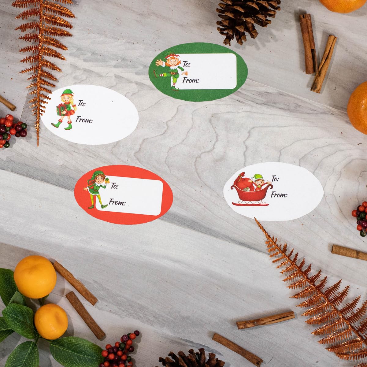 Elf Presents Gifts Tags Christmas Holiday to from Labels 1 1/2 x 2 1/2 Inch 25 Total Stickers