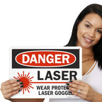 SmartSign - U9-1546-NP_10x14 "Danger - Laser, Wear Protective Laser Goggles" Sign | 10" x 14" Plastic Black/Red on White