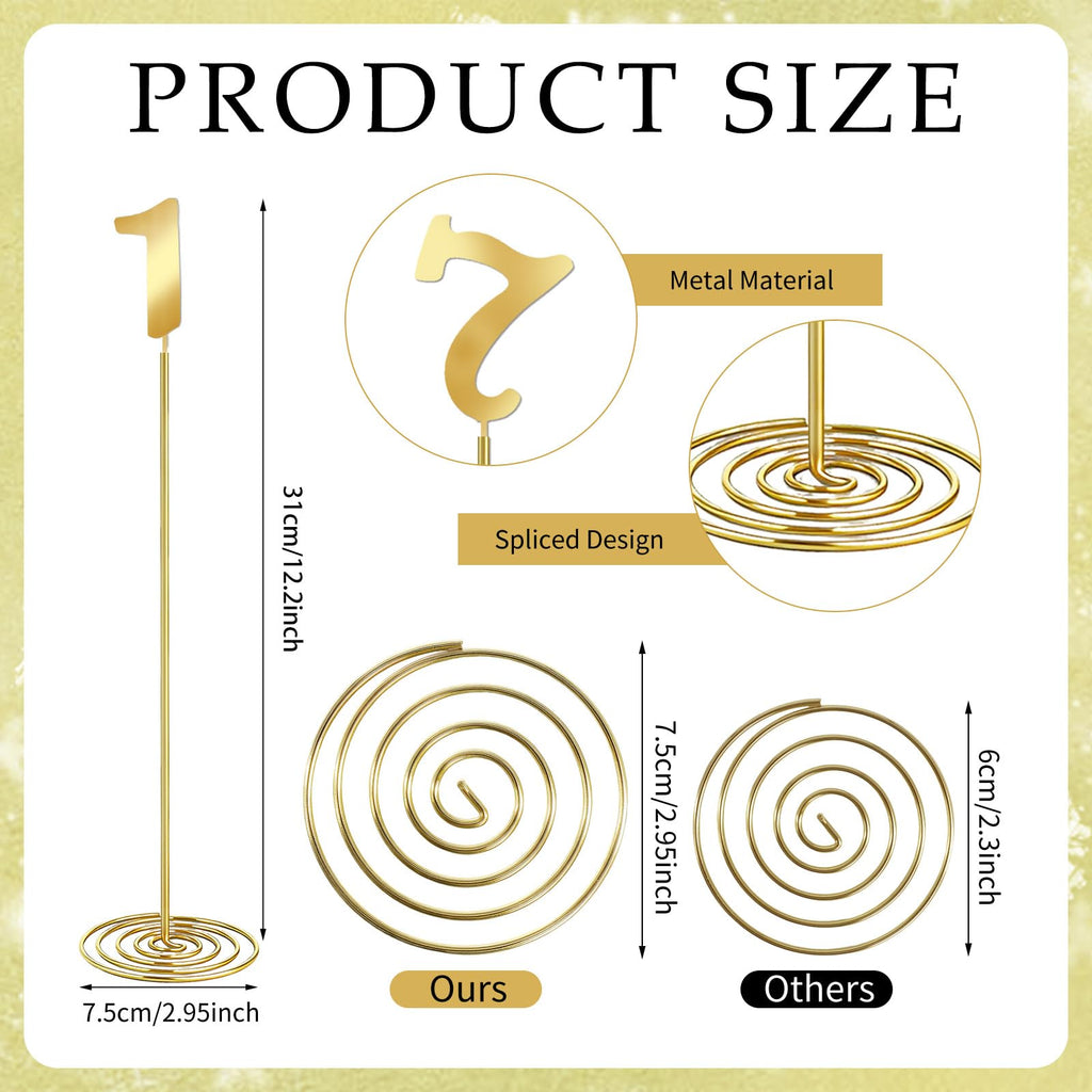 10 Pcs Metal Table Numbers with Sturdy Holder Base 12 Inch Stainless Steel Party Desk Figure Gold 1-10 Table Numbers for Wedding Reception Party Banquet Catering Event