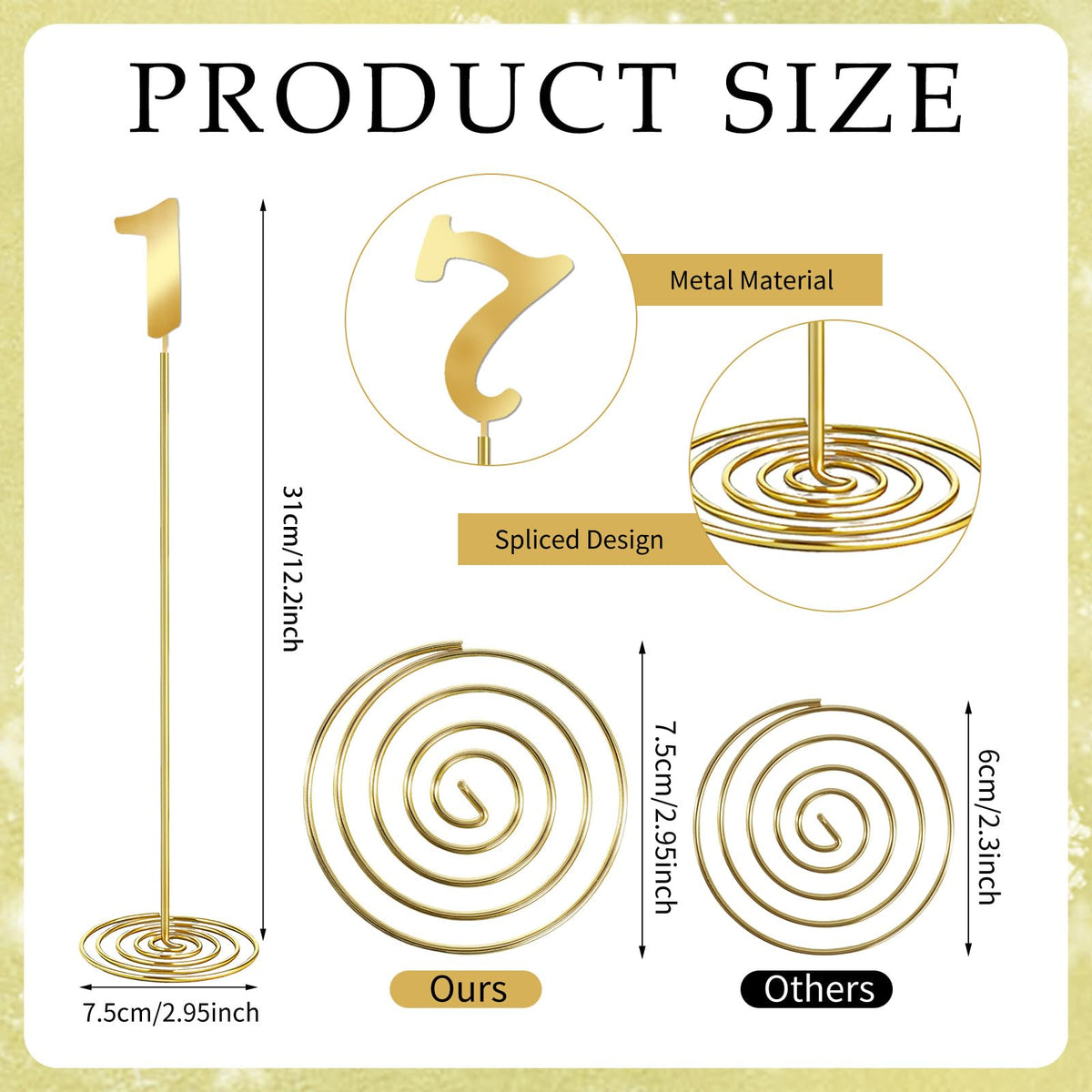 10 Pcs Metal Table Numbers with Sturdy Holder Base 12 Inch Stainless Steel Party Desk Figure Gold 1-10 Table Numbers for Wedding Reception Party Banquet Catering Event