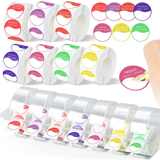 3500 Pcs Days of The Week Stickers Removable Day Label Dispenser Suit for 3/4 Inch 1 Inch Writable Stickers Storage Day Dots Food Labels Organizer for Food Container Freezer Restaurant Meal Prep