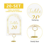 JOYIT 20 Sets Wedding Table Numbers 1-20 with 20 Pcs Table Number Holders White Gold 20 Cards+20 Holders(Round)