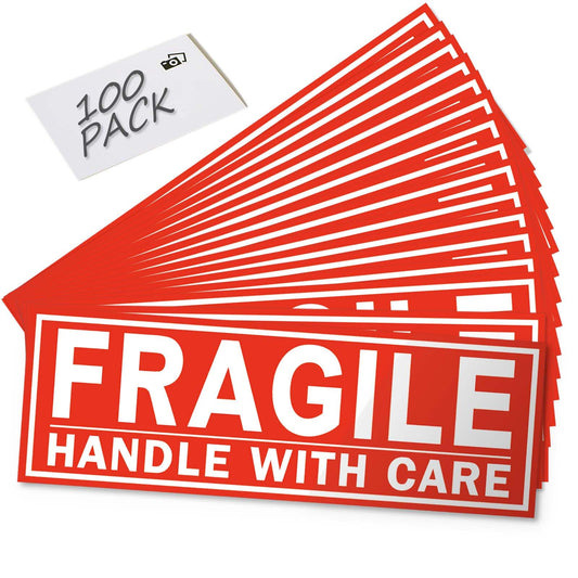 Fragile Stickers, Large Size 8 x2.7 in, Handle with Care, for Shipping Packing Moving, 100 Labels