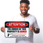 Gun Sign, The Owner of This Property is Armed Sign, Aluminum 12x18