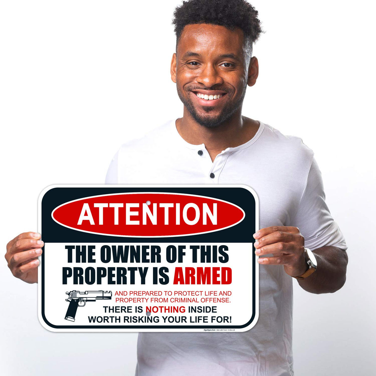 Gun Sign, The Owner of This Property is Armed Sign, Aluminum 12x18