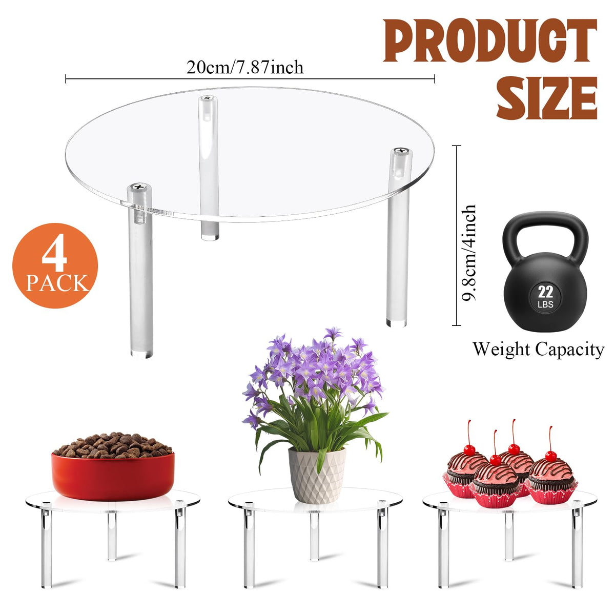 4 Pcs Drink Dispenser Stand, 7.9" Acrylic Water Dispenser And Beverage Dispenser Stand, Clear Acrylic Stands, Pitcher Stand Base for Parties and Events, Cake Stand, Plant Stands