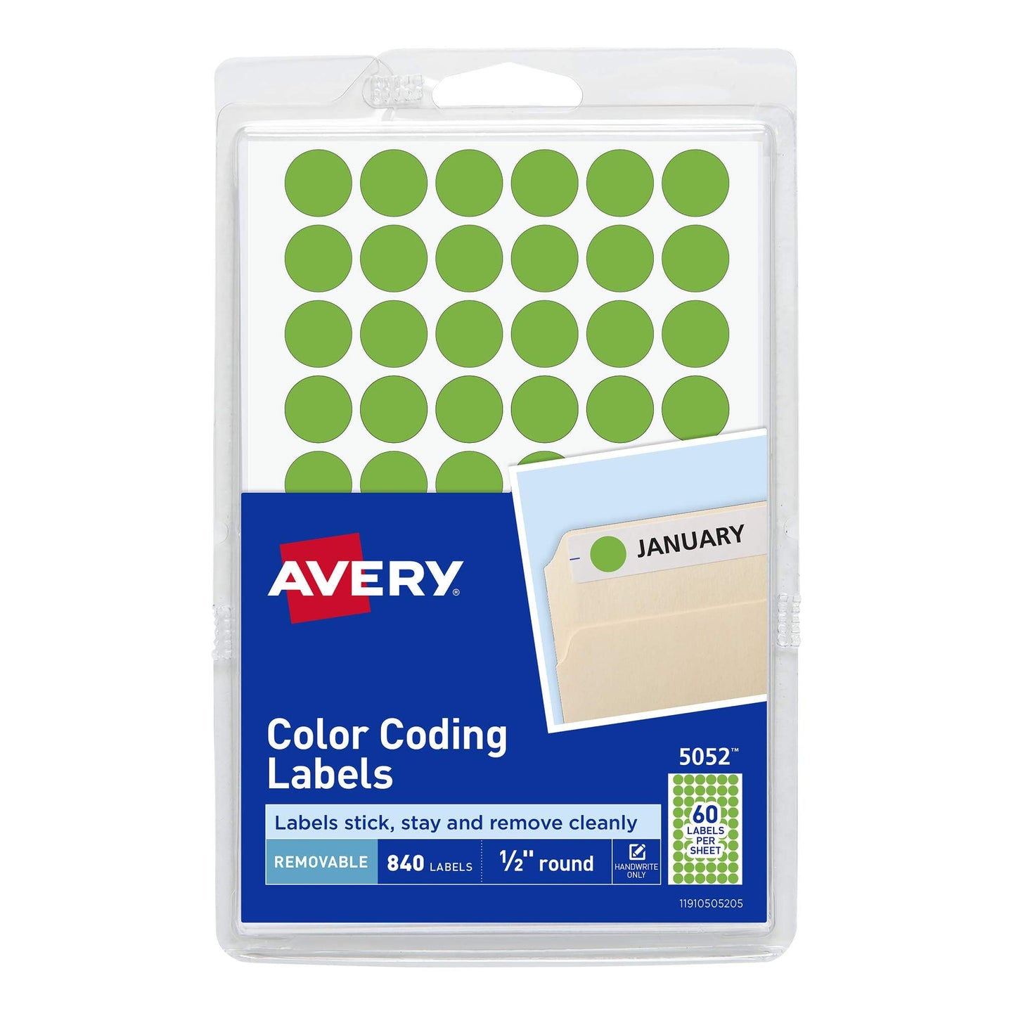 Avery Removable Neon Green Dot Stickers 1/2 Inch, Pack of 840 Round Stickers (5052),Small Small