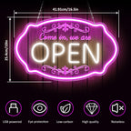 LED Neon Open Sign for Business, 16.5 x 10'' Come In, We're Open Sign, Pink & White Adjustable Brightness Neon Lights for Party, Bar, Salon, Stores, Wall Decor, Clubs, Hotels 16.5*10'' Open (Pink&White)