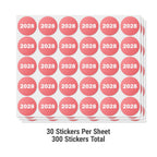 2028 Year Labels, 0.75 Inch Round, Red, 300 Count 2028 10 Sheets