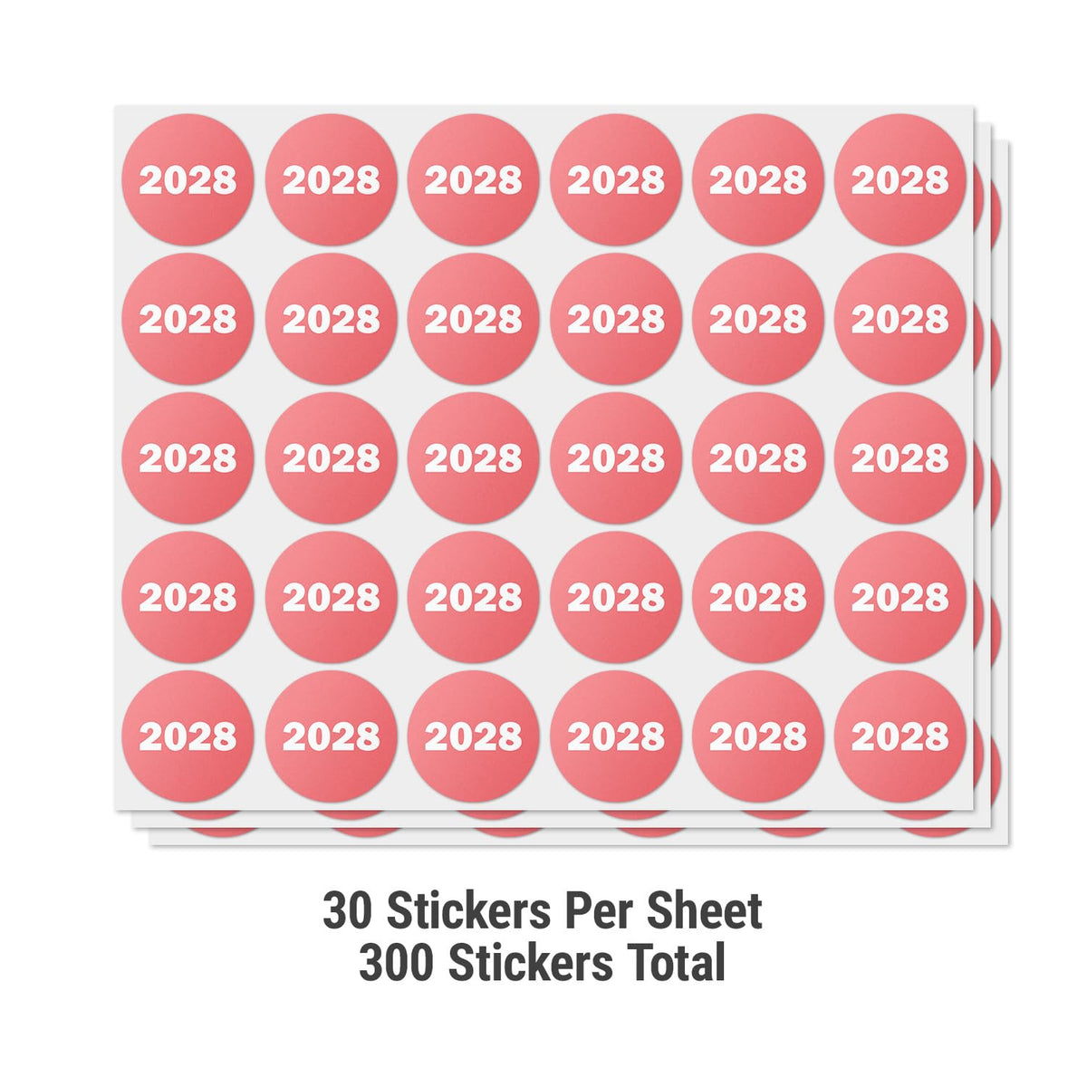 2028 Year Labels, 0.75 Inch Round, Red, 300 Count 2028 10 Sheets