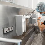 Wash Rinse Sanitize Sink Labels, Bilingual English Spanish 3 Compartment Sink Stickers, Employees Must Wash Hands Sign for Commercial Kitchen, Restaurant, Food Truck, Food Service, 4 Pack Brushed Aluminum Wash/ Rinse /Sanitize/ employees-Spanish