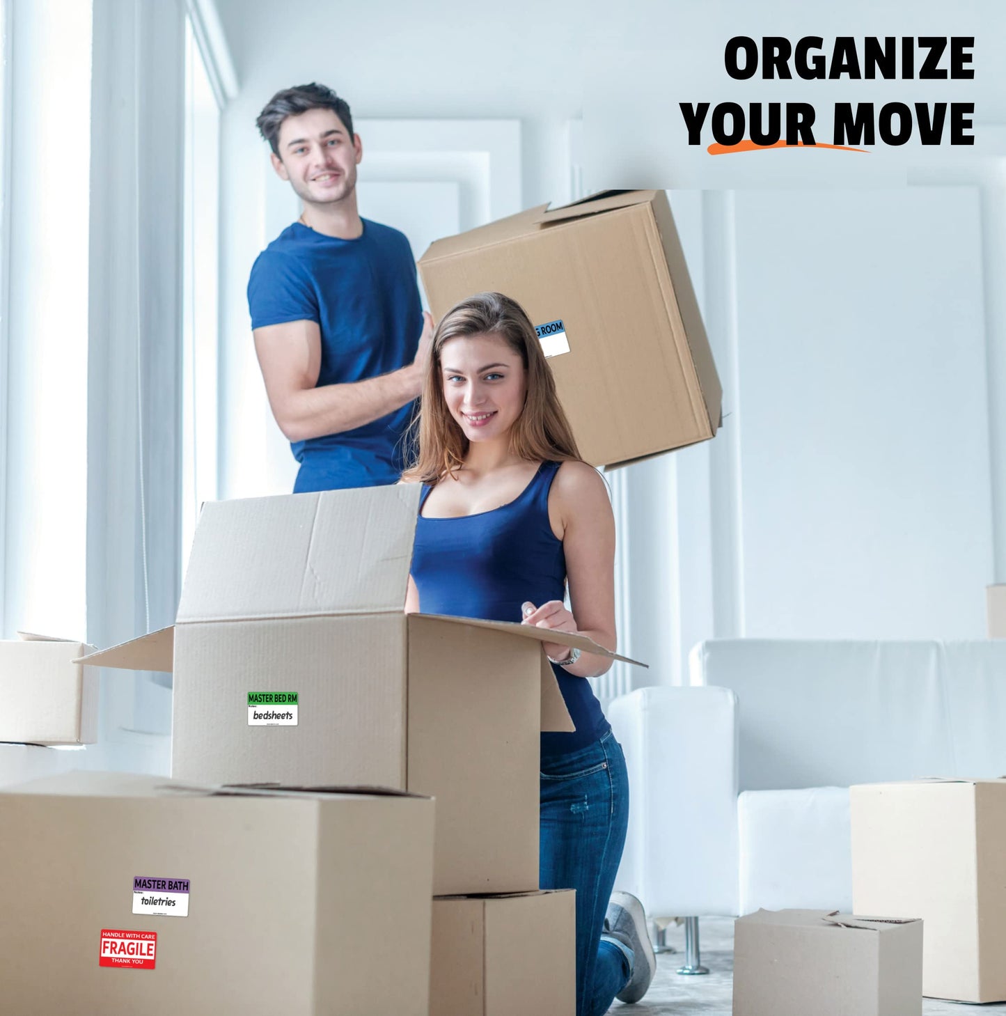 640 Pcs Moving Labels for Boxes - 2" x 3" Moving Stickers for Boxes Having 64 Color Coded Sheets with 16 Designs Including Fragile & Blank Packing Labels 640
