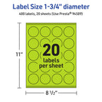Avery Printable Round Labels, Sure Feed Technology, 1-3/4" Diameter, Bright Green Labels, Print-to-The-Edge, Laser/Inkjet Printable, 400 Total, Great for Stickers and Candles 400 labels