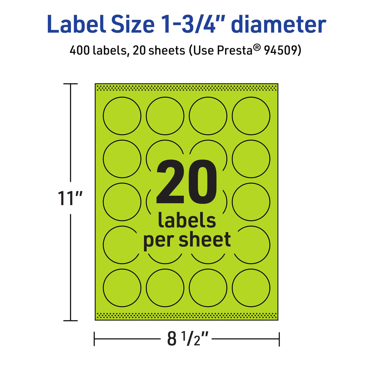 Avery Printable Round Labels, Sure Feed Technology, 1-3/4" Diameter, Bright Green Labels, Print-to-The-Edge, Laser/Inkjet Printable, 400 Total, Great for Stickers and Candles 400 labels
