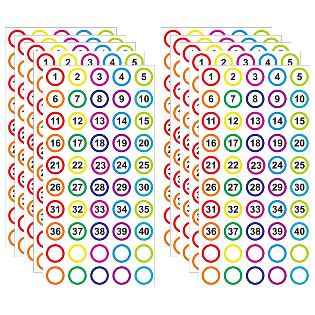GSHLLO 1000 Pcs Colorful Number Stickers Small Round Number Labels Self Adhesive Numbers Stickers Mark Numbers Labels Classroom Labels Stickers Calendar Date Stickers for Office