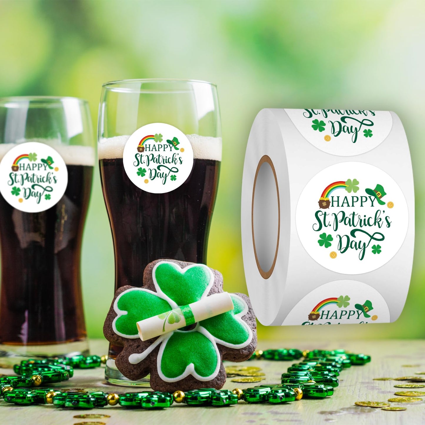 Heyfibro 500 PCS 1.5 Inch St. Patrick's Day Roll Stickers for Small Business, Gift Packing, Cards, Candy Bags, Envelope Seals, Party Supplies (Clover) Clover