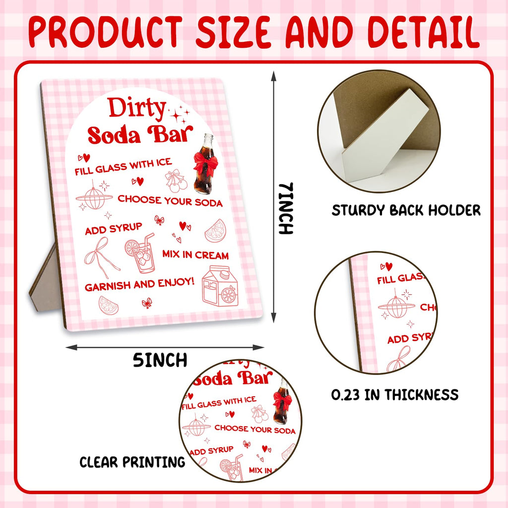 Dirty Soda Bar Sign for Baby Shower, She's Ready To Pop Wooden Menu and Recipe Board, 8x10 Inch Pink Tabletop Welcome Sign, Beverage Setup Decor for Gender Reveal or Wedding Party