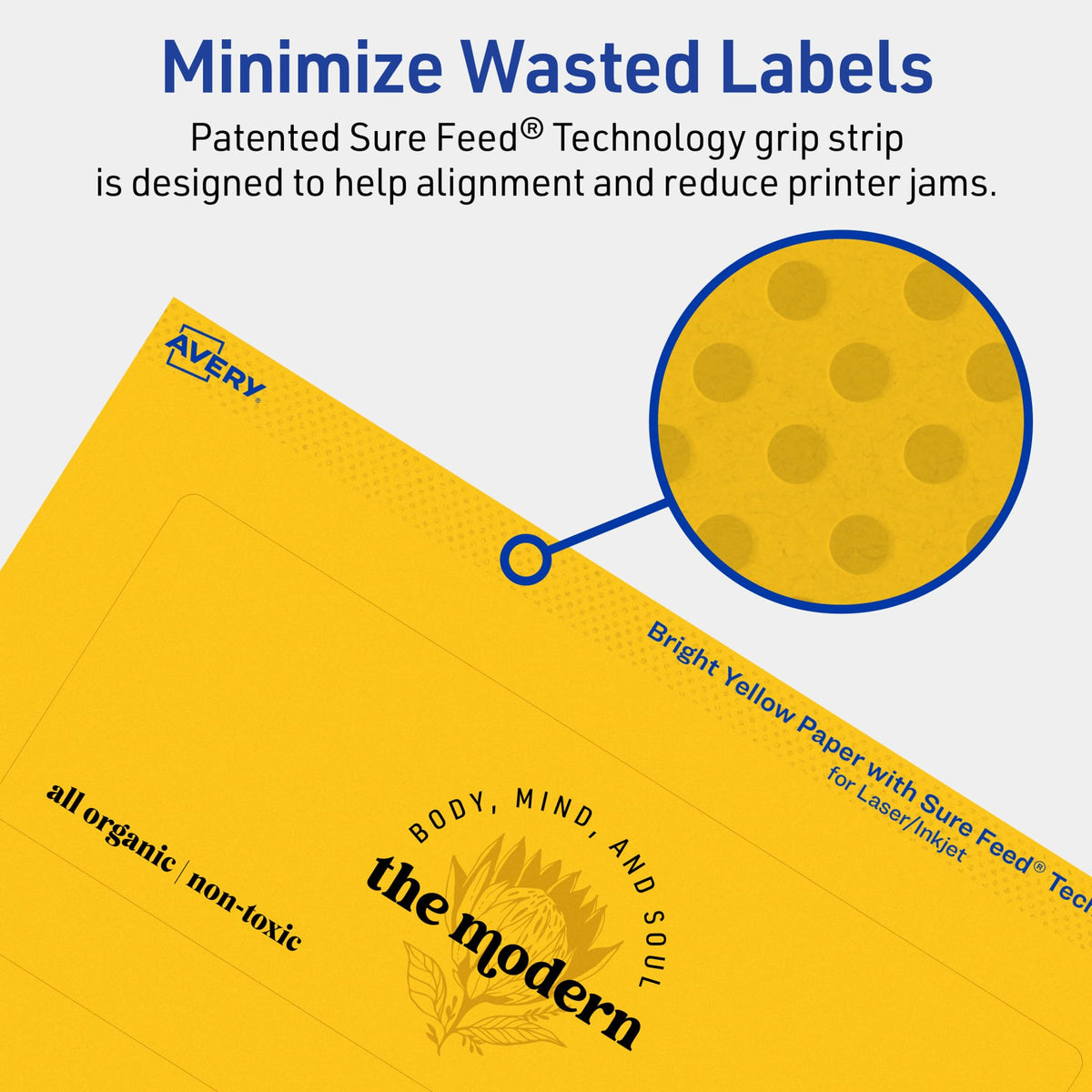 Avery® Printable Rectangle Labels, Sure Feed® Technology, 2-1/2" x 7", Bright Yellow Labels, Print-to-The-Edge, Laser/Inkjet Printable, 60 Total, Great for Candles and Jars 60 labels