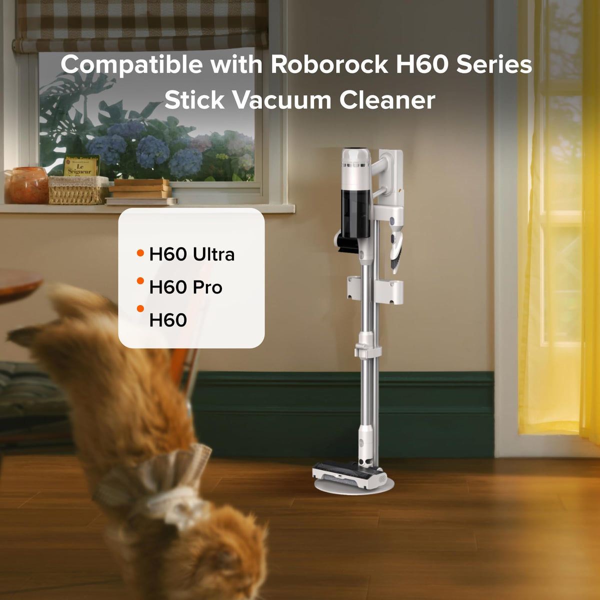 roborock Vacuum Cleaner Floor Stand for H60, H60 Pro and H60 Ultra, Cordless Stick Vacuum Cleaner for Home and Pet Hair, Anti-Tangle Brush, LED Dust Detection, White
