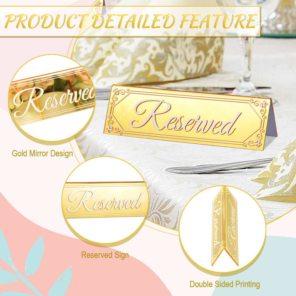 Juexica 6 Pieces Reserved Table Sign Wedding Gold Acrylic Reserved Table Tent Signs Guest Reservation Seat Sign for Restaurant Seating Wedding Office Meeting Party