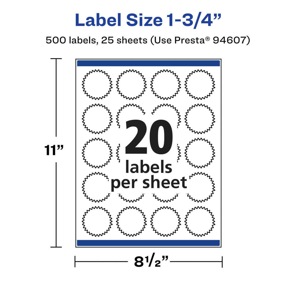 Avery® Glossy Clear Starburst Labels, Sure Feed® Technology, 1.75", 500 Glossy Clear Labels, Print-to-The-Edge, Laser/Inkjet Printable 500 labels