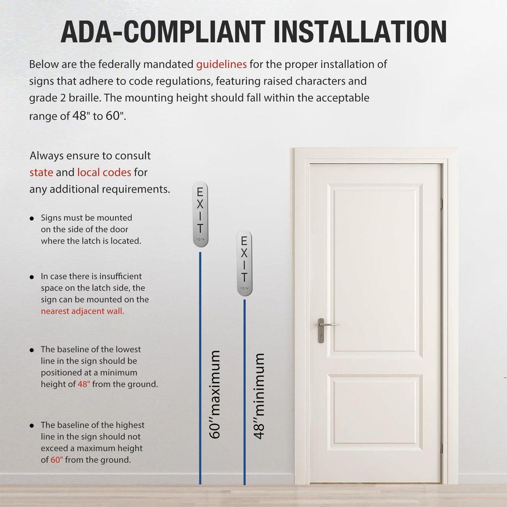 ADA Compliant Exit Signs- 2 Pack Exit Sign with Braille and Raised Letters Emergency Exit Sign for Business Office Public Space Indoor/Outdoor Easy Adhesive Install Acrylic Horizontal 6.3”×2.9” 2pk-horizontal