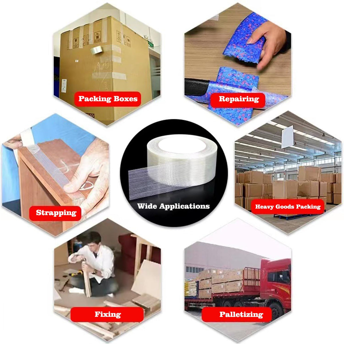 Qoqooice Fiberglass Filament Strapping Tape Heavy Duty Transparent Reinforced Packing Tape 2 in 6 Mils 30 Yards Nylon Fiber Glass Tape 2In 6mils 30Y