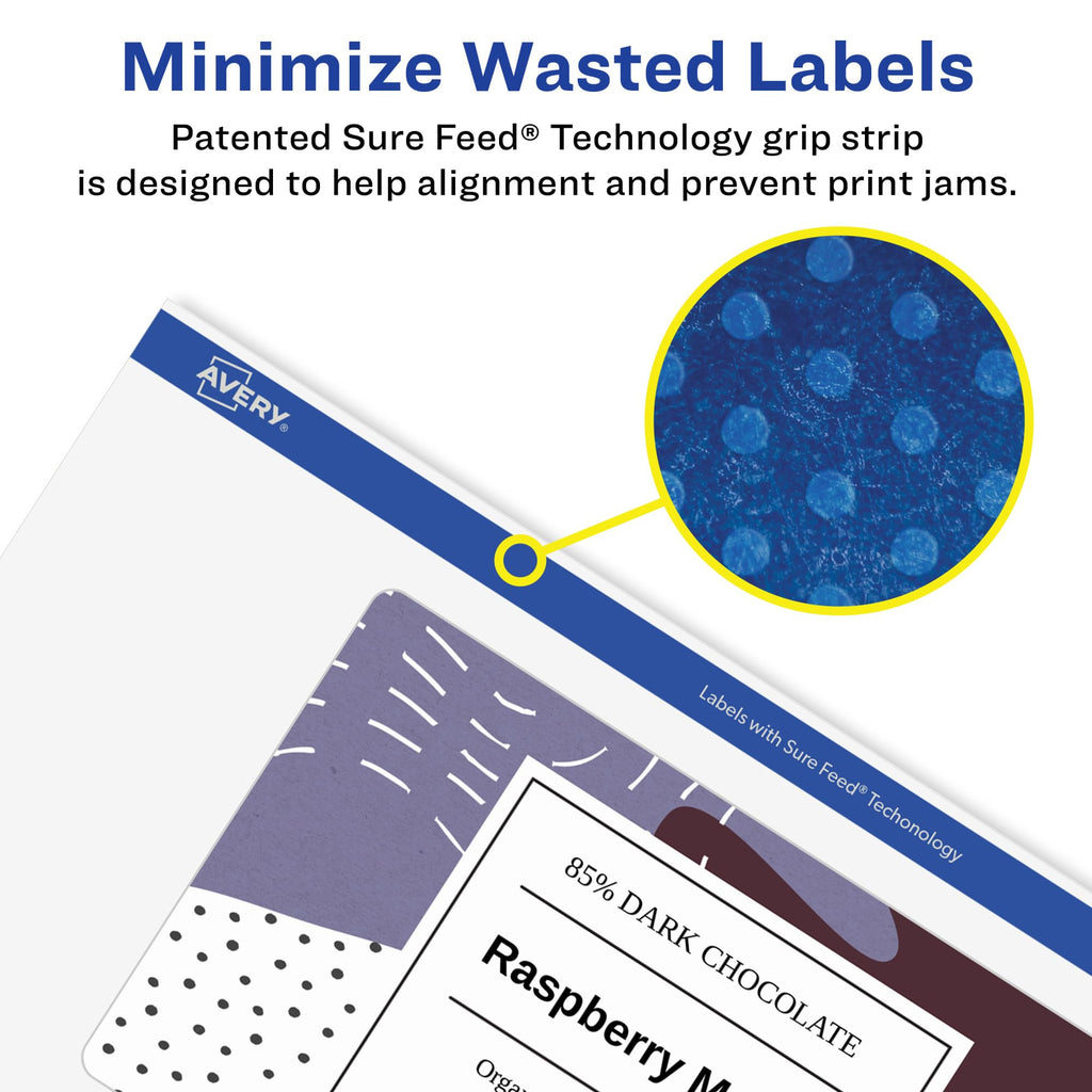 Avery® Matte White Removable Rectangle Labels, Sure Feed® Technology, Print-to-The-Edge, 2" x 6", 60 Removable Labels, Laser/Inkjet Printable 60 labels
