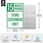 2 Pack 15 Minute Parking Store Customers Only Signs 18 x 12 Inches