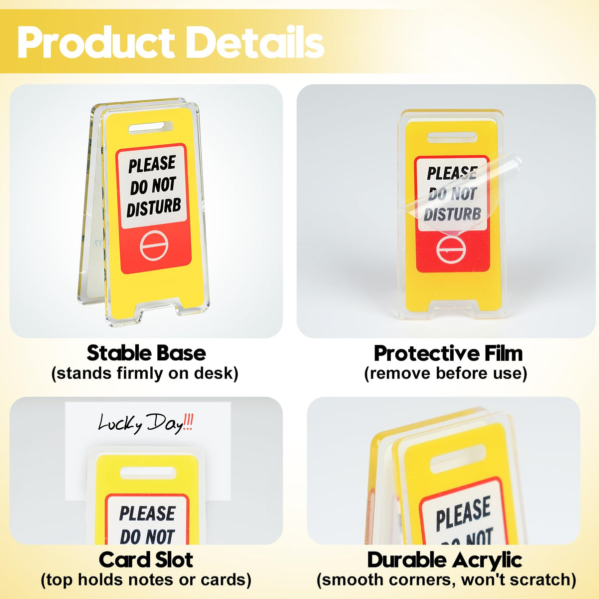 24 Pack Funny Office Desk Signs, Mini Acrylic Yellow Caution Desk Signs