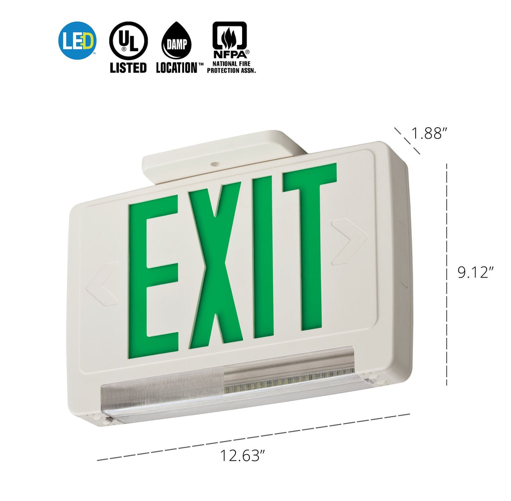 Lithonia Lighting ECBG LED M6 LED Exit and Emergency Light Bar Combo Fixture with Back Up Battery, Green Letters 1 LED Light bar High Output Battery
