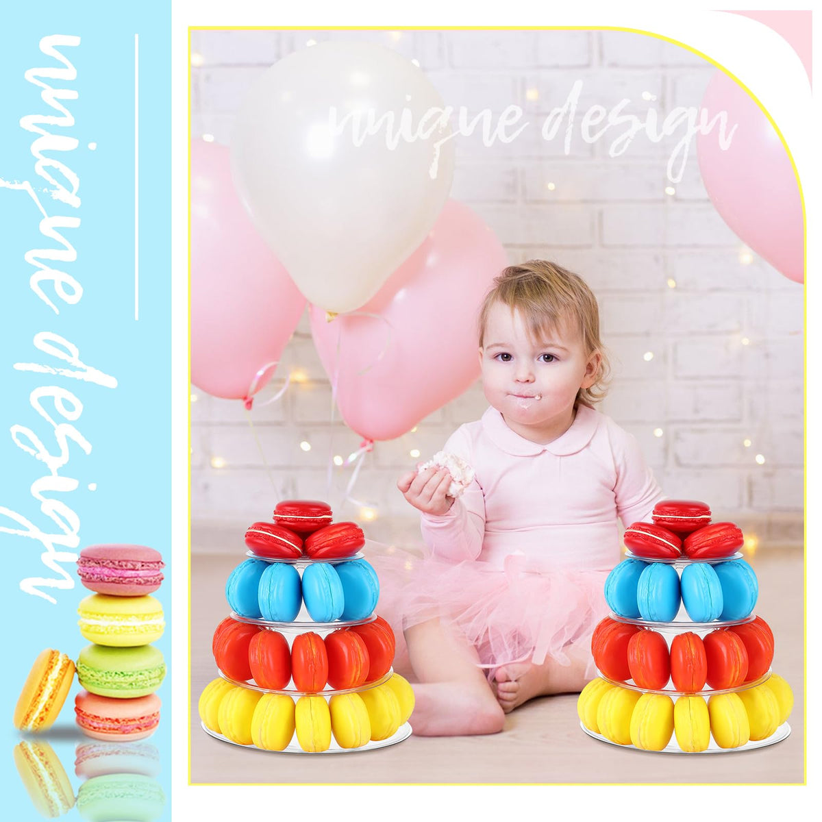 Juexica 2 Pcs Round Macaron Display Tower Stand 4 Tiers