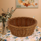 Round Woven Storage Basket 9.92 X 9.92 X 3.14 in Imitation Rattan Bread Holder for Kitchen Counter Snacks Fruits Candy Bakery Display Household Serving