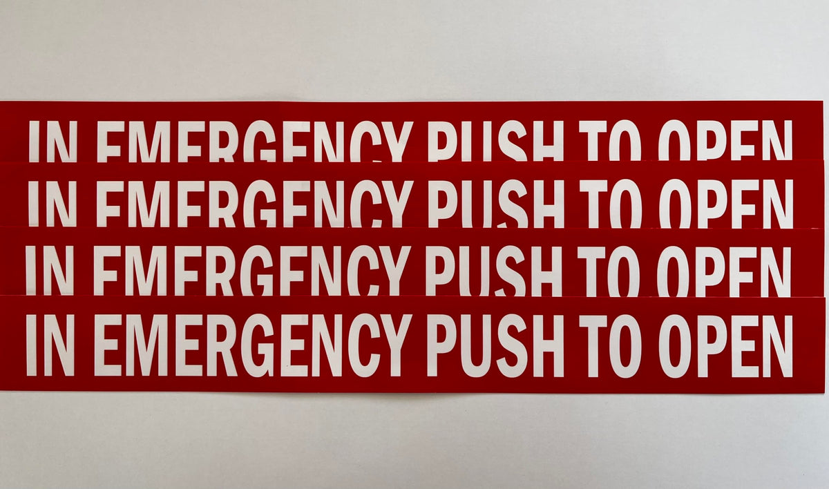 Five Star Graphics (4 Pack) in Emergency Push to Open Sticker Vinyl Decals 15"" X 1.75"" (X4PS191), Red, White