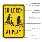 Slow Children at Play Signs 4 Pack, Slow Down Kids Playing Signature 18”x12” Rust Free .040 Aluminum, Fade Resistant Security Drive Slow Signs Black and Yellow G04