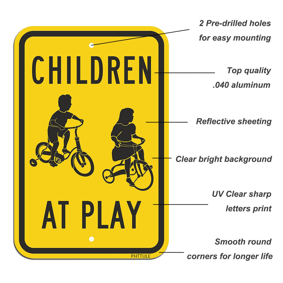 Slow Children at Play Signs 4 Pack, Slow Down Kids Playing Signature 18”x12” Rust Free .040 Aluminum, Fade Resistant Security Drive Slow Signs Black and Yellow G04