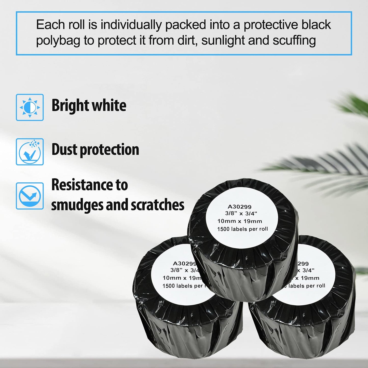 [2 Roll, 1500 Labels/Roll] Compatible for Dymo 30299 3/8" x 3/4" White Self-Adhesive Barbell Style Jewelry/Price Tag Labels for LabelWriter 300 310 450 Duo 4XL Printer [NOT FIT 550 & 5XL] 2