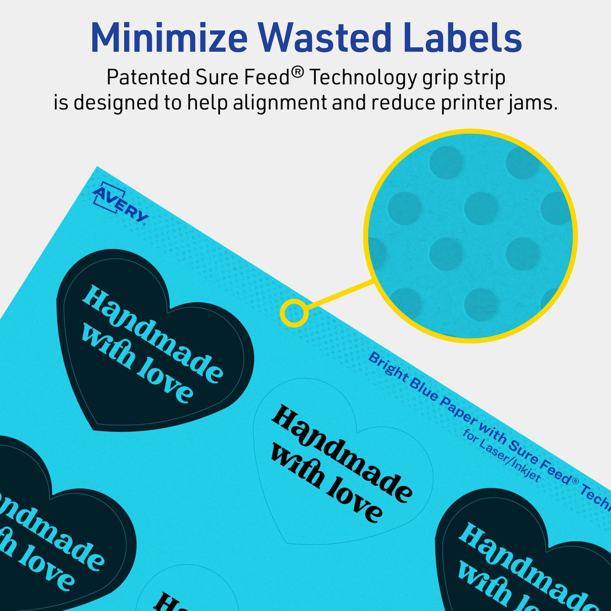 Avery® Printable Heart Labels, Sure Feed® Technology, 2-9/32" x 1-27/32", Bright Blue Labels, Print-to-The-Edge, Laser/Inkjet Printable, 240 Total, Great for Mailing Seals and Packaging 240 labels