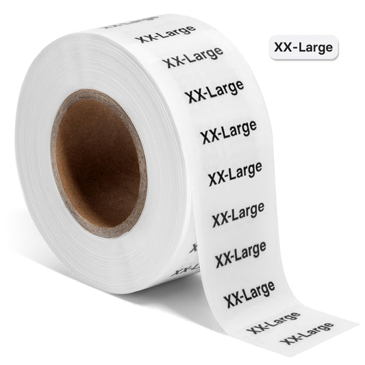 2500pcs XXL Clothing Size Labels, 1" x 0.35" Labels, XX-Large, 2500 Labels/Roll, Clear Clothing Size Sticker Labels for Shirts, Pants, Accessories, Retail Clothing