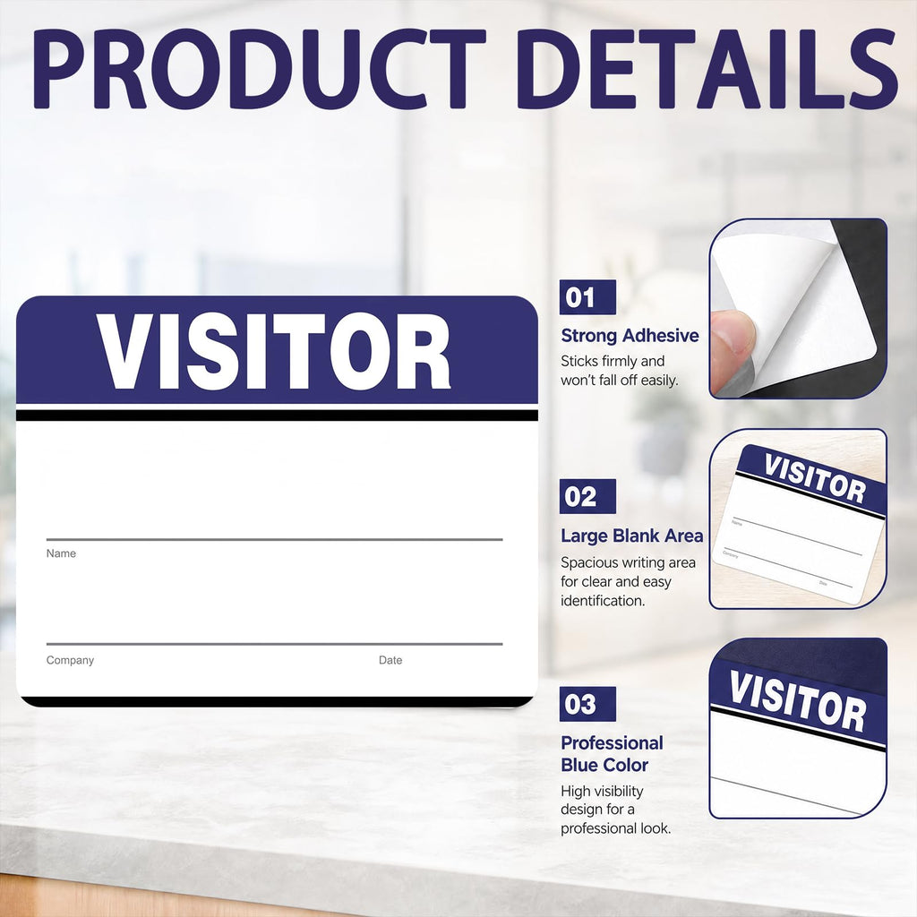 500 Pcs Visitor Stickers Name Badge Tag Hall Passes, Blue