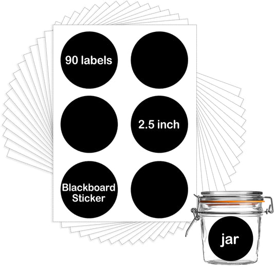 Chalkboard Labels Sticker 2.5 inch Round Erasable Reusable Blackboard Mason Jar Lid Canning Label for Decorating Mason Jars, Pantry, Home and Office & Craft DIY 90 pcs