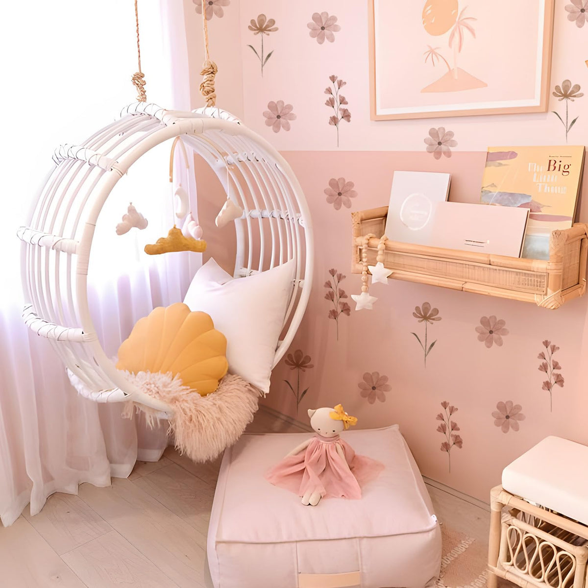 YouRfocus Boho Daisy Flower Wall Decals for Girls Room, Peel and Stick Boho Daisy-pink B 12 Sheets