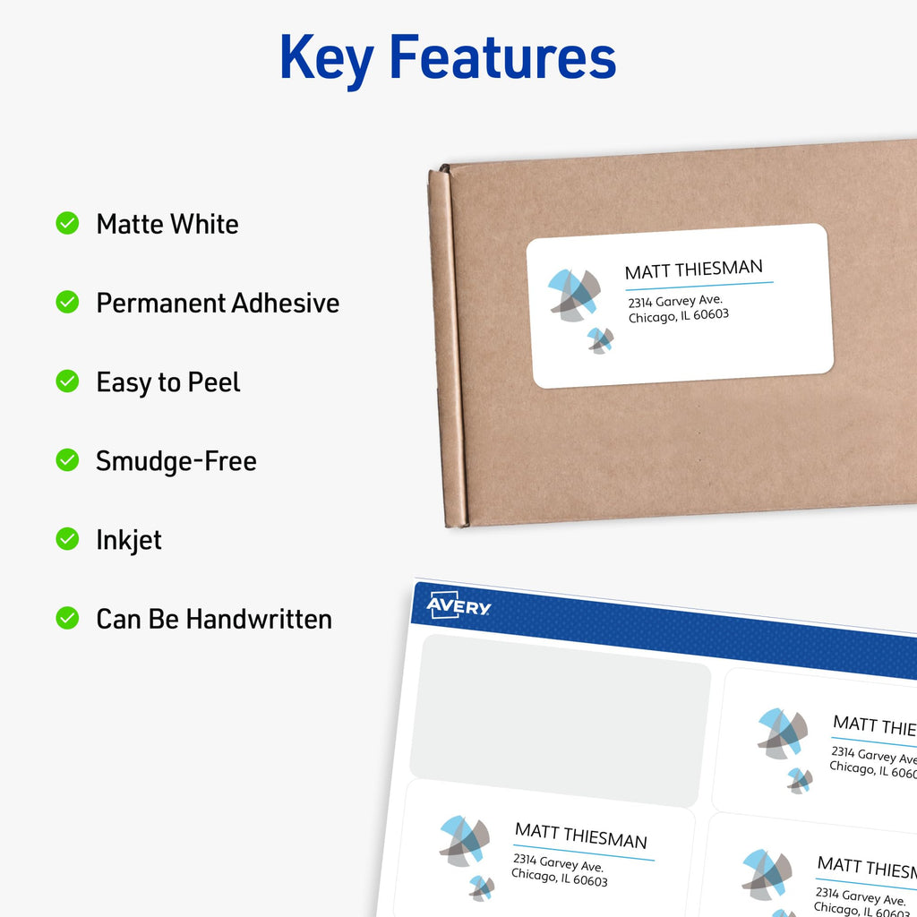 Avery Half-Sheet Printable Shipping Labels, 5.5" x 8.5" Customizable Stickers, White, 50 Blank Mailing Labels, Great for Mailing, Shipping, Organizing, and More (8126) 50 Count