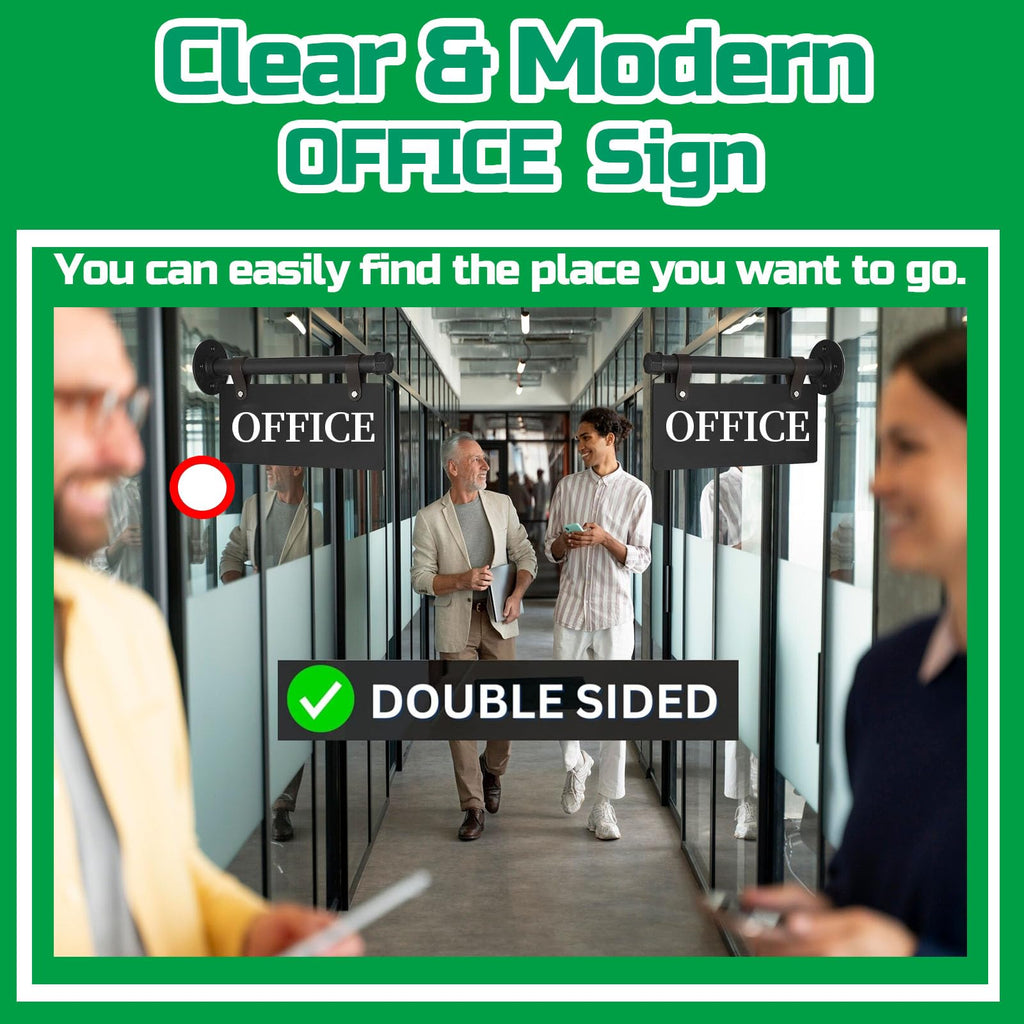 Modern Office Sign 11" x 6" Double-Sided Wall-Mounted Office Door Sign For Business UV Printed Indoor/Outdoor Pre-Drilled Holes with Metal Rod OFFICE - BLACK