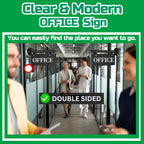 Modern Office Sign 11" x 6" Double-Sided Wall-Mounted Office Door Sign For Business UV Printed Indoor/Outdoor Pre-Drilled Holes with Metal Rod OFFICE - BLACK