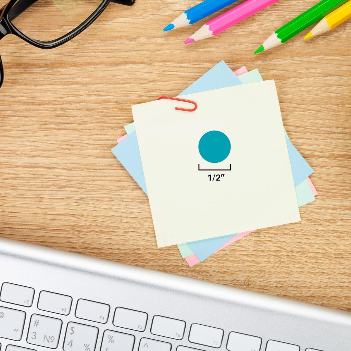 ChromaLabel teal 0.50 inch round color-coding labels, permanent adhesive dot stickers, 1000 per roll.