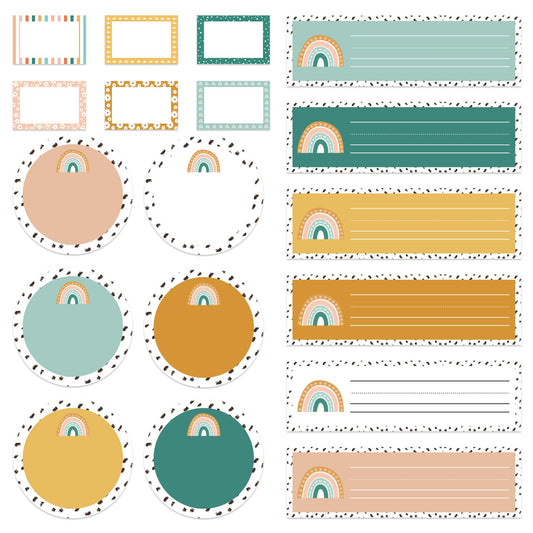 Whaline 72Pcs Boho Rainbow Name Tags 18 Styles Back to School Nameplate Self-Adhesive Stickers Multi Purpose Decorative Name Labels for School Classroom Office Students Desks Teaching Supplies