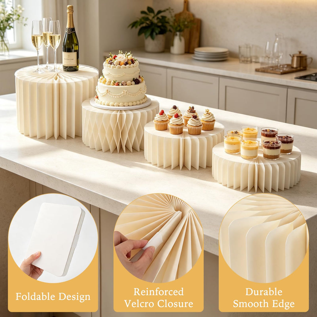 4 Pcs Buffet Risers, Foldable Dessert Table Display Set Cardboard Cake Stands
